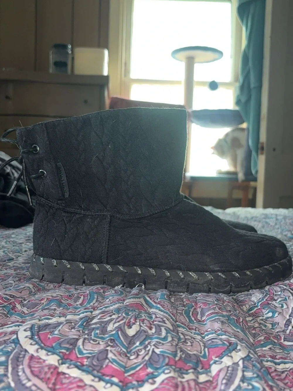 Muk Luks Black Knit Lace-Up Ankle Boots